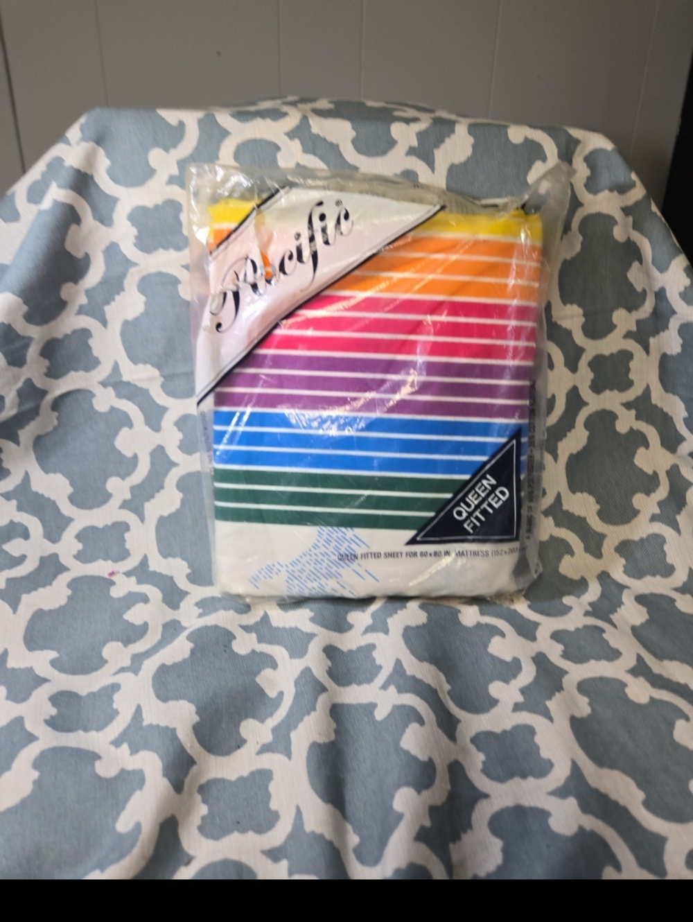 Vintage Pacific Rainbow Clouds Fitted Queen Sheet USA Cotton Blend N.O.S